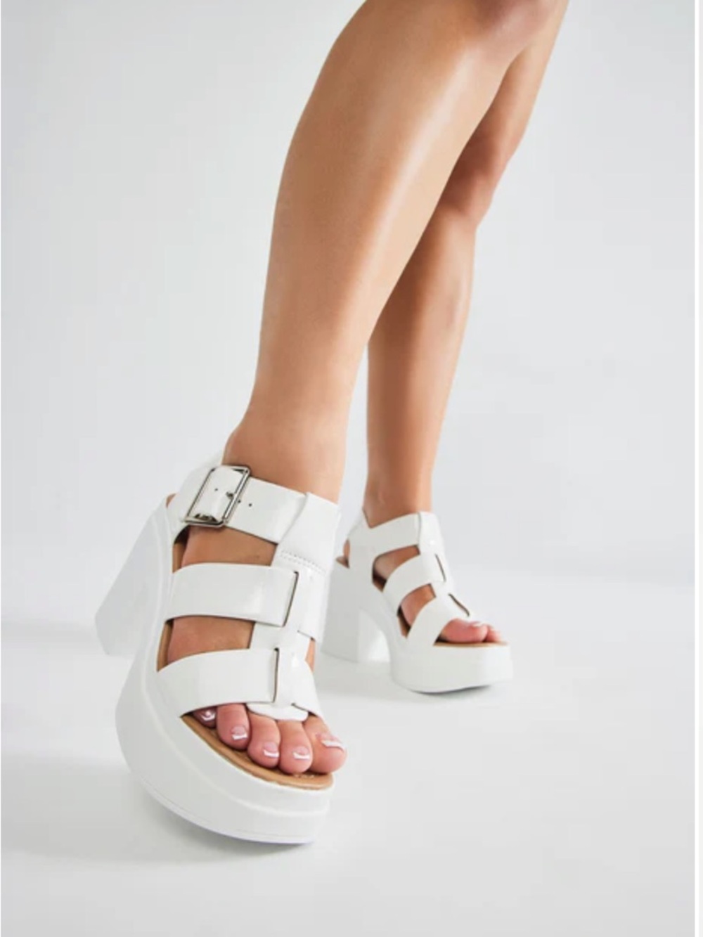 Soda White Triple-Strap Platform Sandals